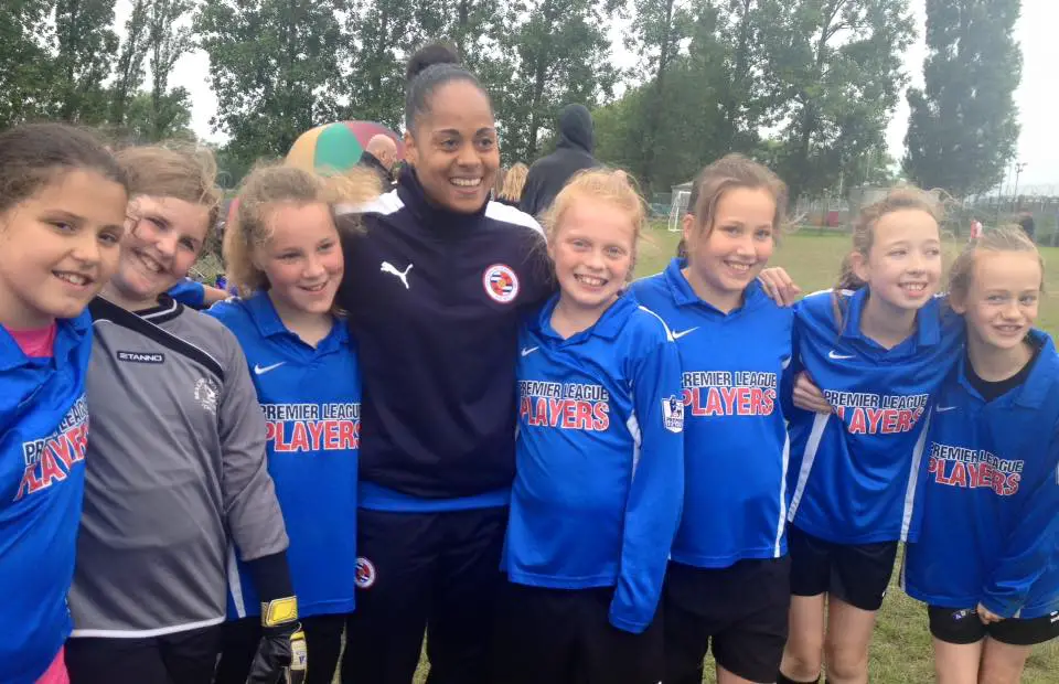 Bracknell Town girls with Jade Boho-Sayo of Reading FC Women's team. Photo: Carol Checkley.