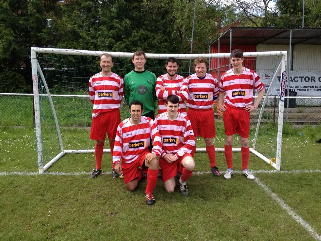 Bracknell Town five aside team. Back row left to right: Roger Herridge, Kyle Bradley, Mark Franklin, Tom Canning, Dean Rosier. Front row left to right: Michael Keen and Jim Hardy.