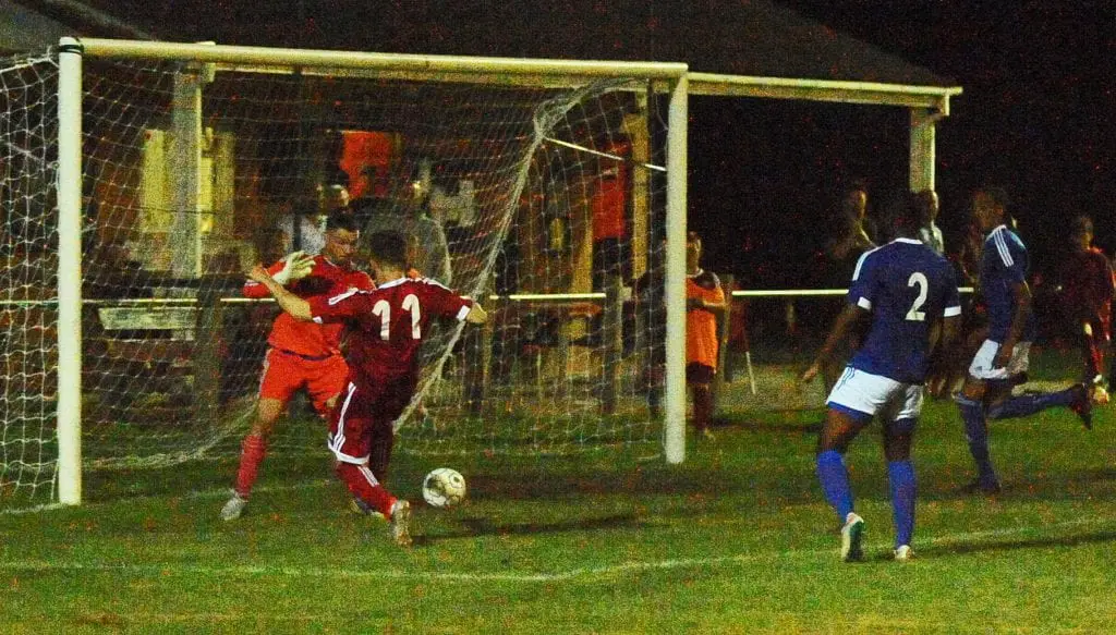 No way through for Khalid Senussi as Bracnell chase a two goal deficit against Highmoor-IBIS. Photo: Mark Pugh.