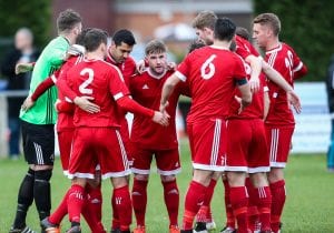 Bracknell Town pre match huddle. Photo: Neil Graham.