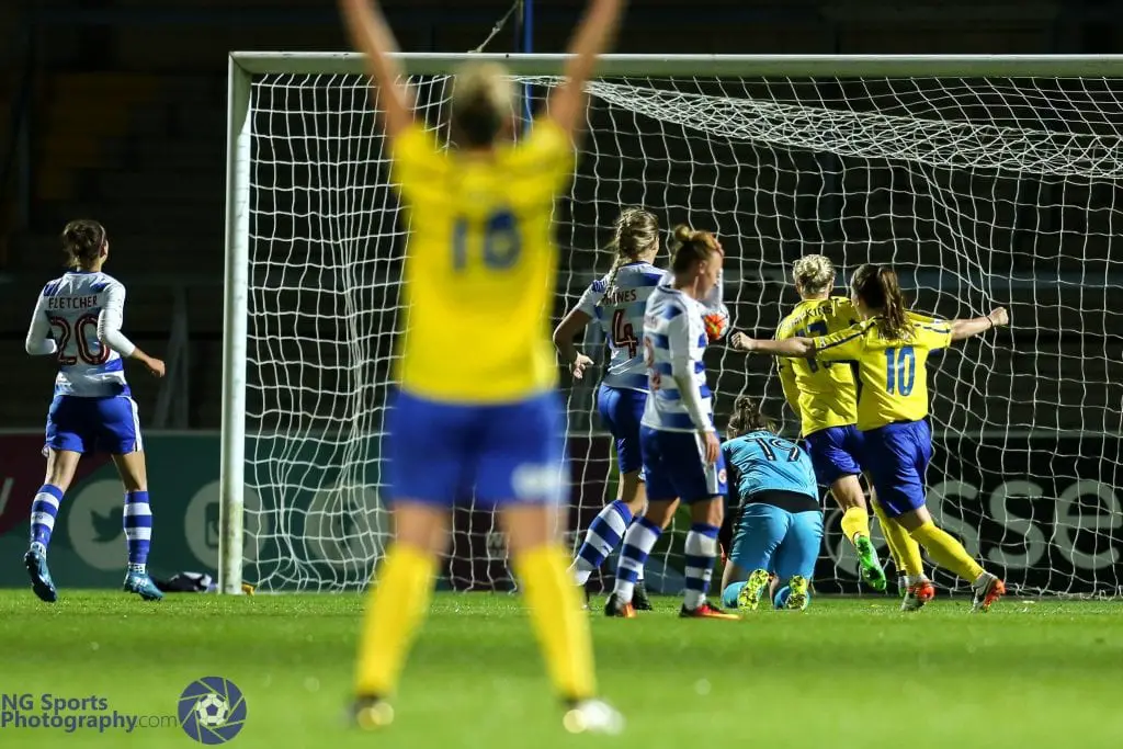 Doncaster Belles score against Reading FC Women. Photo: Neil Graham.