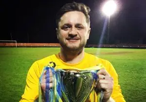 Lee Barefoot with the Bracknell Sunday League Cup. Photo: Neil Graham