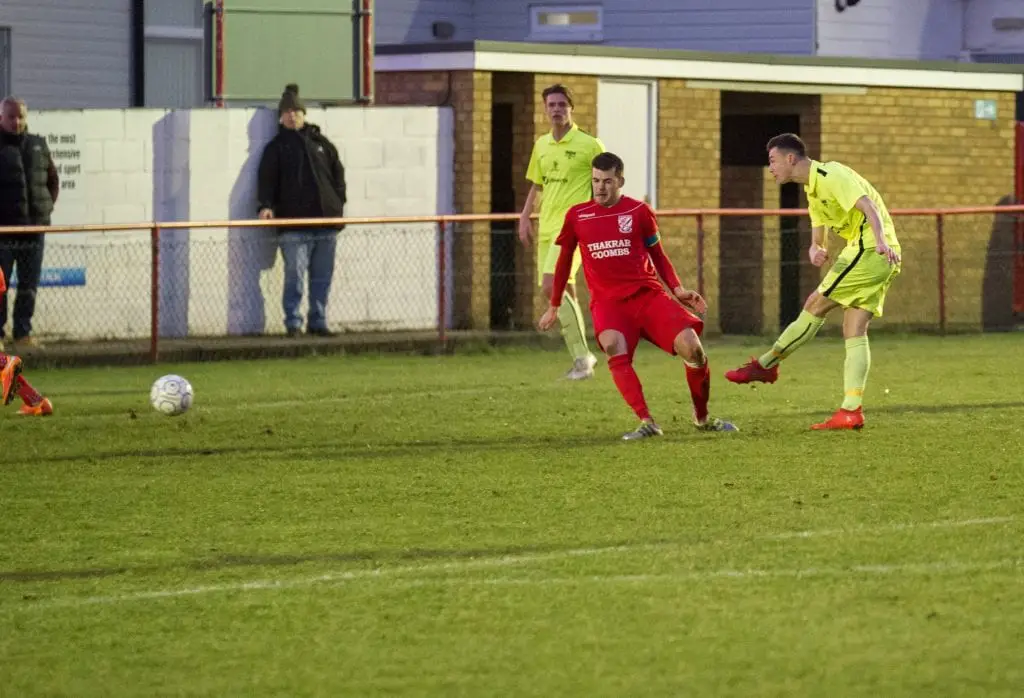 Luke Hayden scores again for Binfield FC. Photo: Colin Byers.