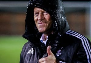 Mark Tallentire's thumbs up for Bracknell Town FC. Photo: Neil Graham.