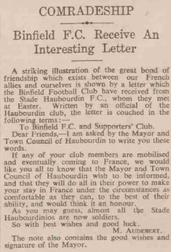 A letter from Harboudin to Binfield in 1939.