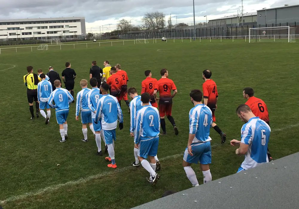 The teams come out for AFC Aldermaston vs Finchampstead.