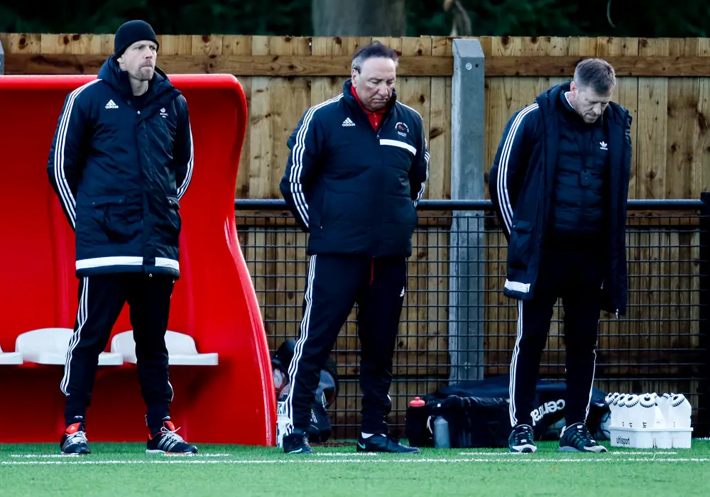 Bracknell Town's management team pay tribute to former chairman Dave Mihell. Photo: Neil Graham.