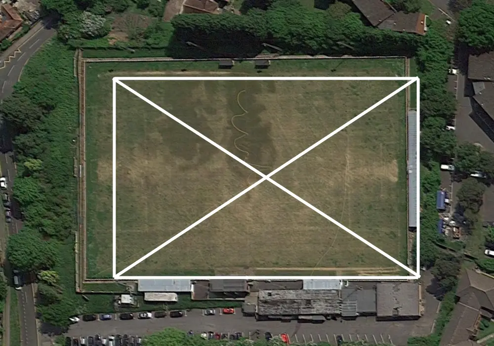 Larges Lane from above with new pitch overlay. Google Maps.