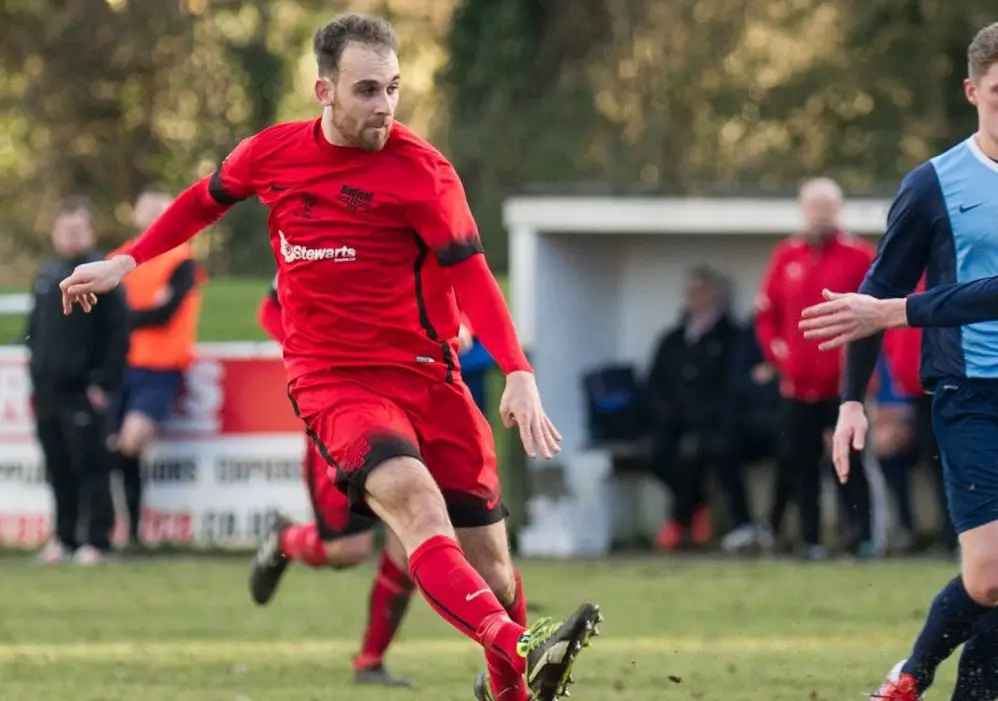 Liam Ferdinand scores for Binfield FC. Photo: Colin Byers.