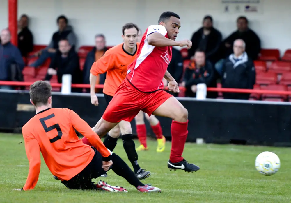 Action from Wokingham Emmbrook vs Bracknell Town in the 2013/14 Reading Senior Cup semi final. Photo: Connor Sharod-Southam.