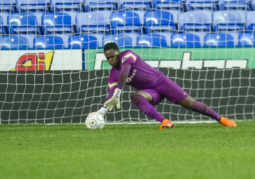 Binfield goalkeeper Mo Nyamunga in the Reading Senior Cup Final. Photo: Colin Byers.