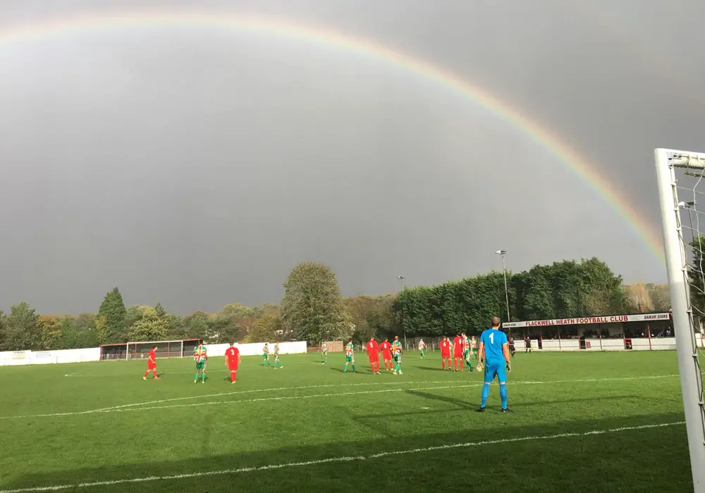 A rainbow over Flackwell Heath's Wilks Park ground. Photo: Paul Smithson.