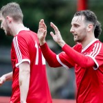 Adam Cornell celebrates scoring for Bracknell Town against Brimscombe & Thrupp. Photo: Neil Graham.