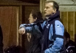 Binfield Football Club manager Roger Herridge (blue). Photo: Neil Graham.