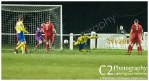 Lee Boon scores a late winner for Ascot United over Binfield - 11th April 2016. Photo: Colin Byers.