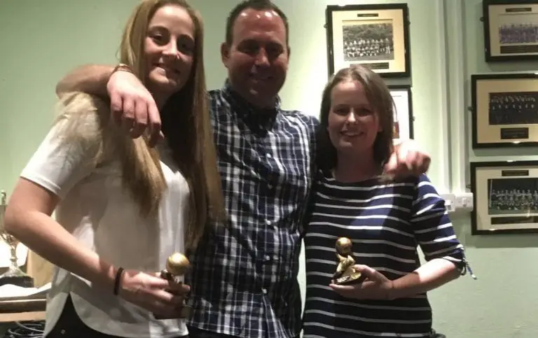 Caroline Shepherd (left) and Laura Wallman with their individual awards and manager Sean Haynes.