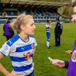 Emma Follis gives a post match interview for Reading FC Women against Sunderland Ladies. Photo: Neil Graham.