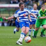 Helen Ward scores from the penalty spot. Photo: Neil Graham.