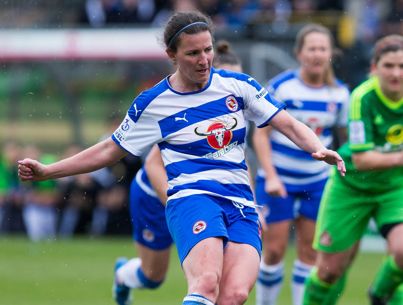 Helen Ward scores from the penalty spot. Photo: Neil Graham.