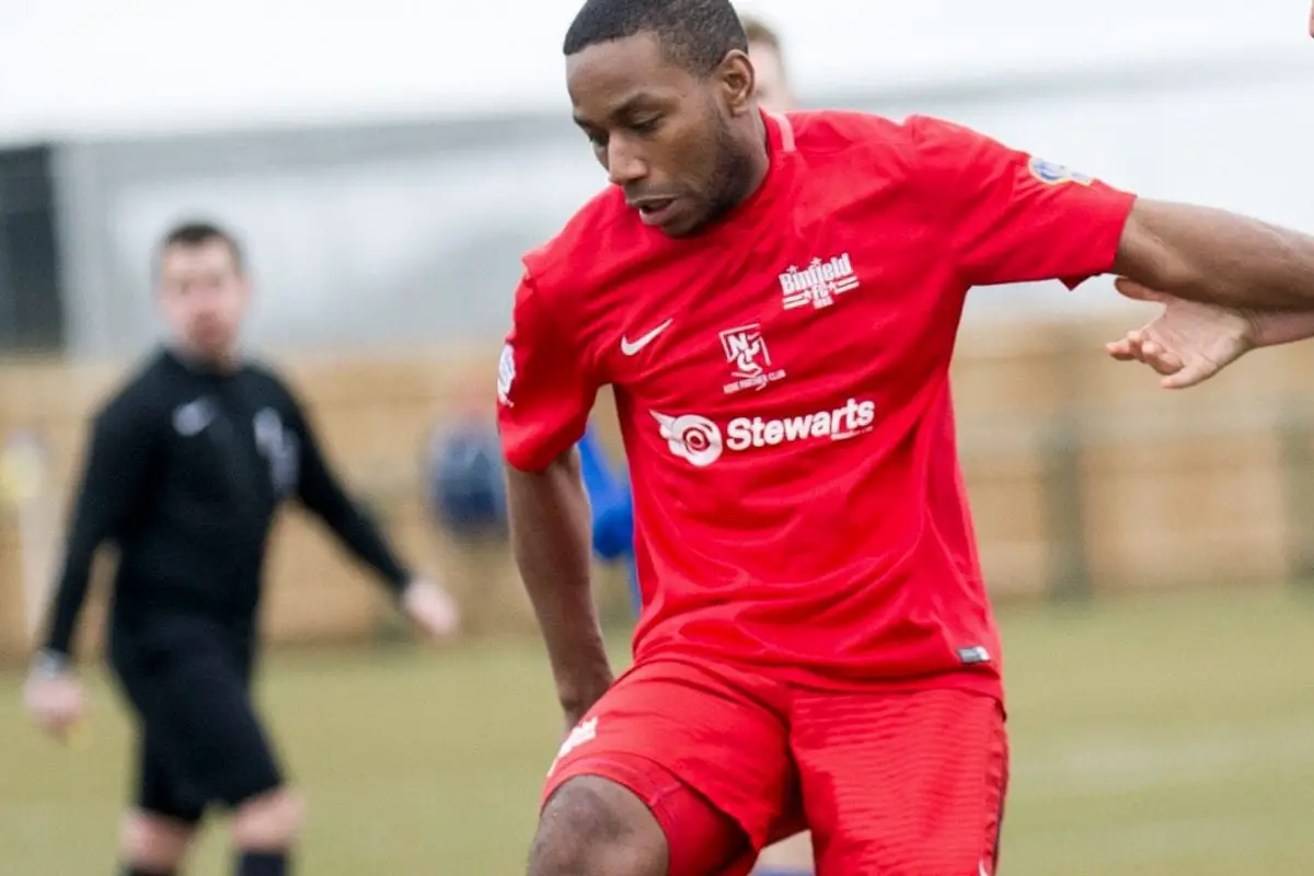 Jemel Johnson in action for Binfield FC. Photo: Colin Byers.