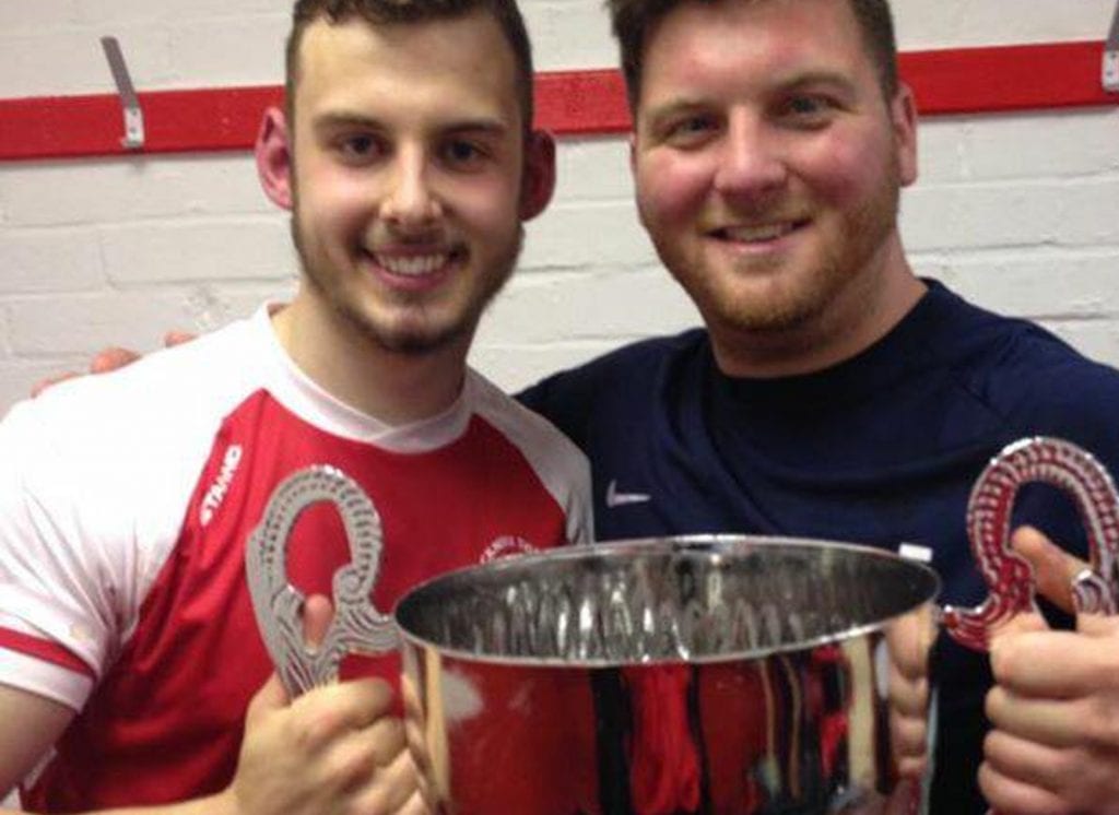 Dan Ridge and Liam Day with the Allied Counties Southern Division trophy in 2015.
