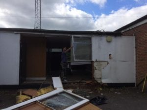 Demolition of the prefab buildings is underway at Larges Lane. Photo: facebook.com/bracknelltownfc