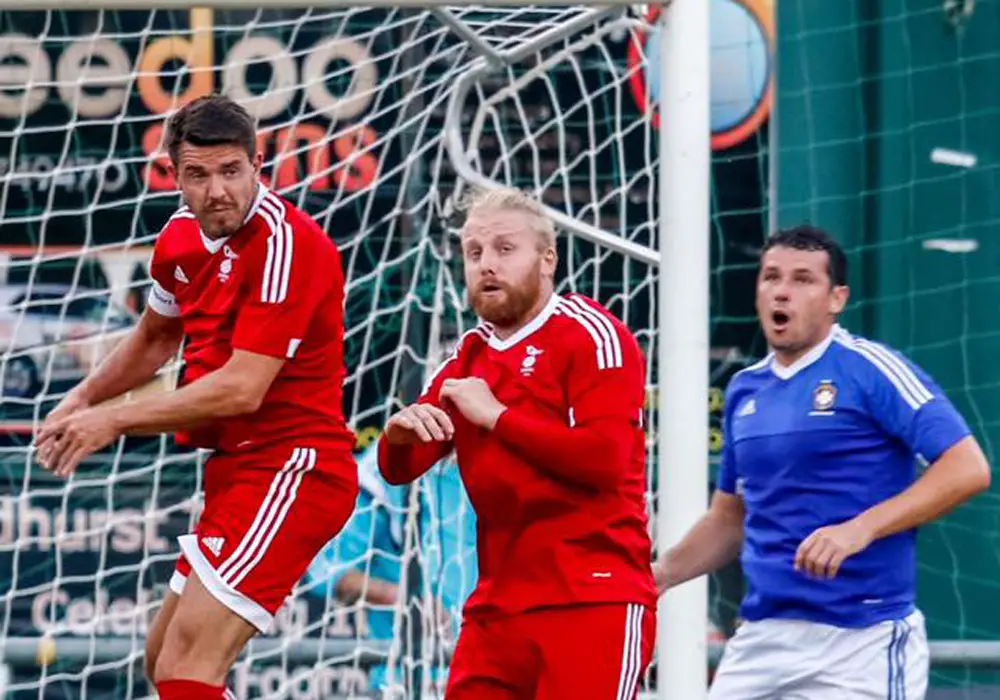 Carl Davies and Callum Whitty for Bracknell Town FC. Photo: Neil Graham.