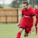 Jamie Connor celebrates scoring for Binfield FC. Photo: Colin Byers.