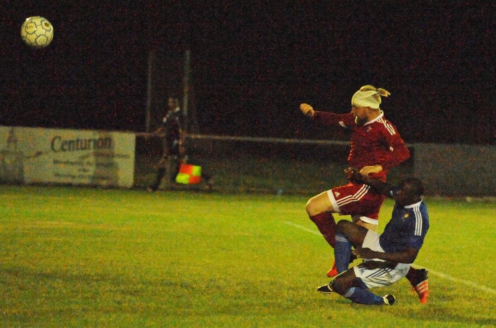 Keeping ahead of the game the battered Callum Whitty tries to get Bracknell something out of the game. Photo: Mark Pugh.