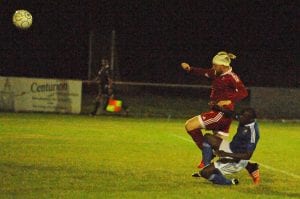 Keeping ahead of the game the battered Callum Whitty tries to get Bracknell something out of the game. Photo: Mark Pugh.