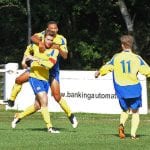 Ascot Skipper Jesse Wilson celebrates an early second half goal. Photo: Mark Pugh.