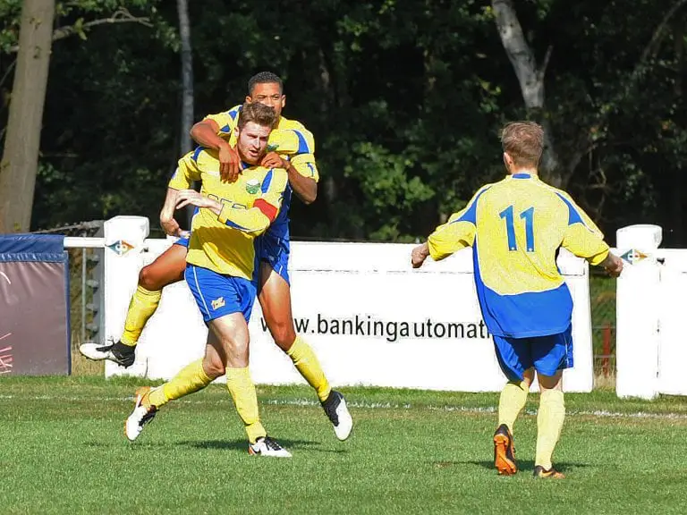 Ascot Skipper Jesse Wilson celebrates an early second half goal. Photo: Mark Pugh.