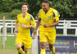 Charlies Samuel celebrates for Ascot United. Photo: Mark Pugh.