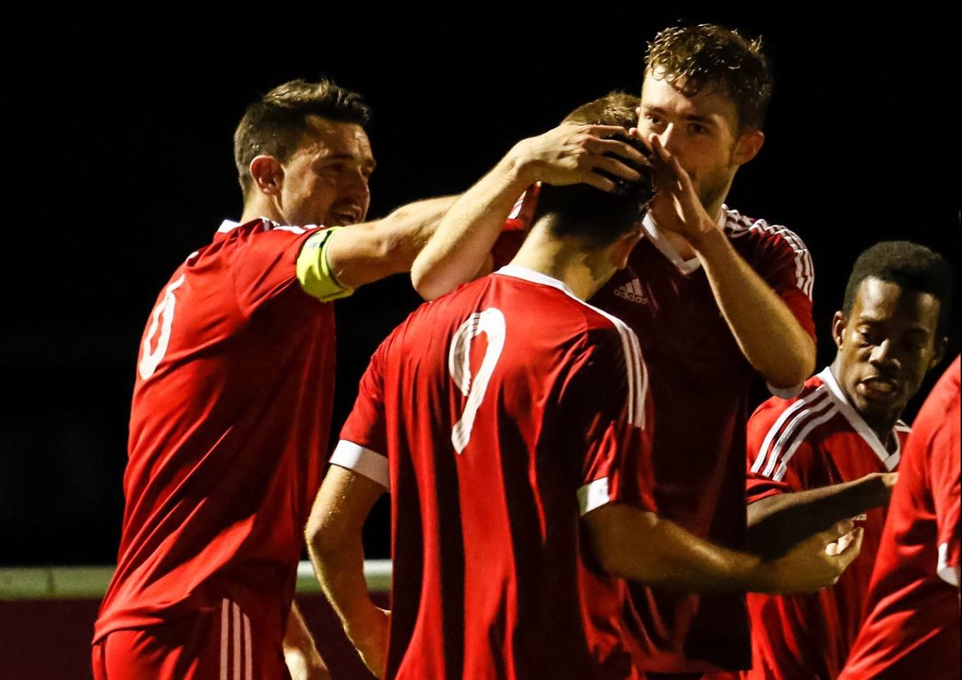 George Short celebrates scoring for Bracknell Town at Binfield FC in the FA Vase. Photo: Neil Graham.