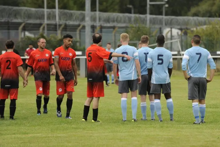 Action from AFC Aldermaston vs Woodley United. Photo: Mark Pugh.