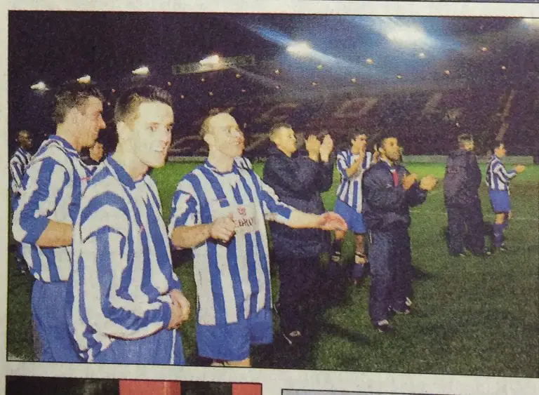 Bracknell Town FC players thank their supporters at the end of the FA Cup first round proper tie. Photo: Wokingham Times.