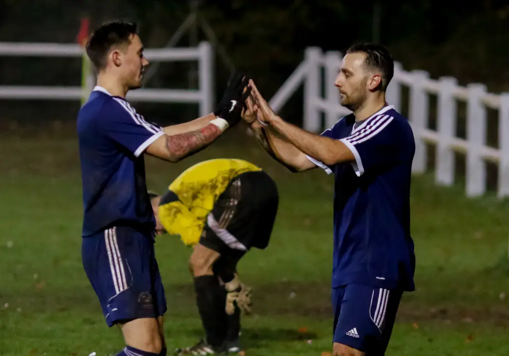 Adam Cornell and Joe Grant for Bracknell Town FC. Photo: Neil Graham.