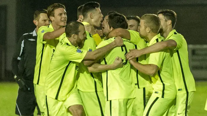 Binfield FC celebrate their win against Flackwell Heath. Photo: Colin Byers.