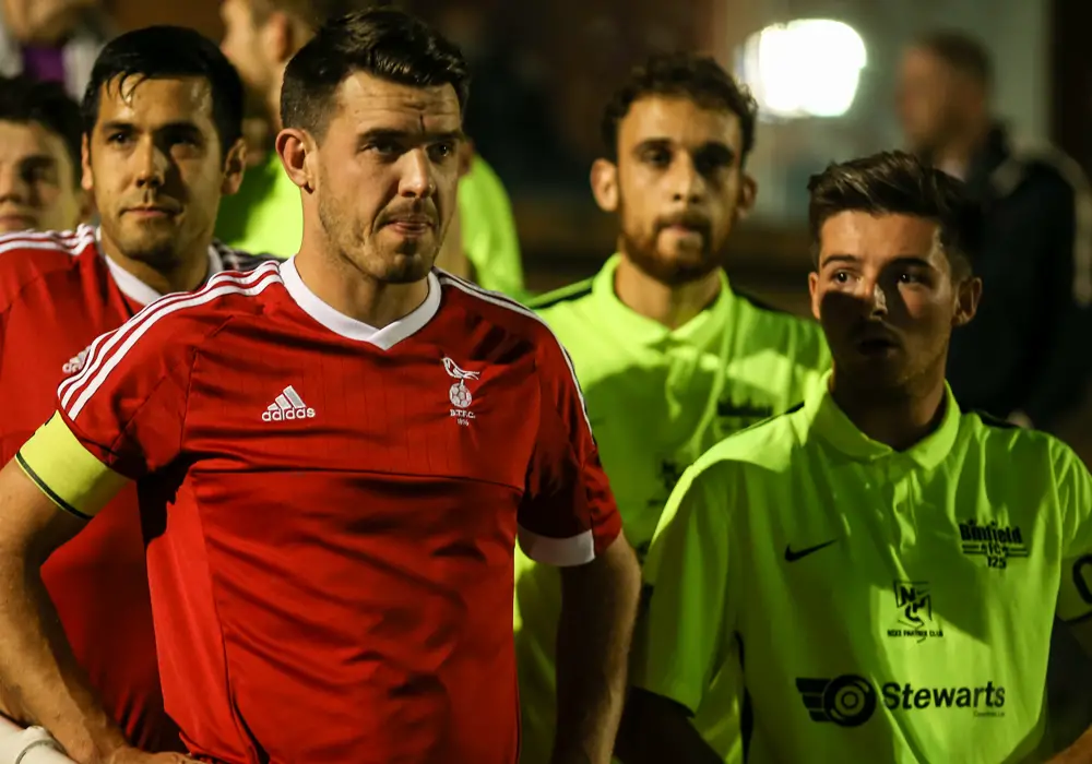 Carl Davies and Alex Luis, captains of Bracknell Town and Binfield. Photo: Neil Graham.