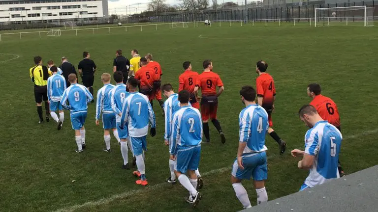 The teams come out for AFC Aldermaston vs Finchampstead.