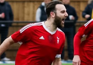 Adam Cornell celebrates for Bracknell Town FC. Photo: Neil Graham.