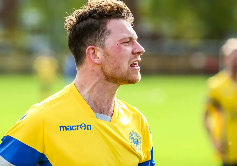 Woodley United's Danny Horscroft. Photo: Neil Graham.
