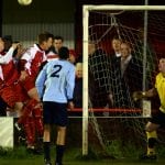 Danny Oliphant and Dan Sleet pile in at the far post as Bracknell Town draw 0-0 with Headington Amateurs in Division 1 East. Photo: getreading.co.uk