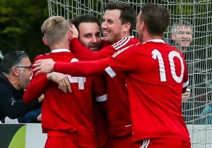 Bracknell Town celebrate Adam Cornell's goal. Photo: Neil Graham.