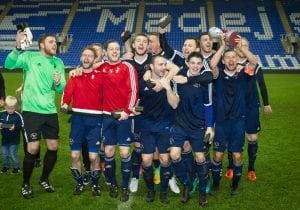 Bracknell Town lift the 2016/17 Reading Senior Cup. Photo: Colin Byers.
