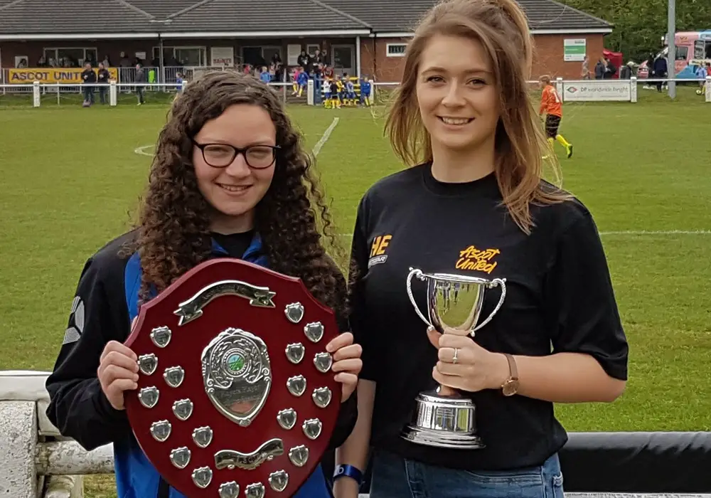 Amy Woollard and Hannah Evans at Ascot United Ladies awards event. Photo: @ascotladiesfc