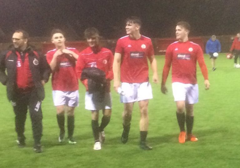 Victorious Sandhurst Town FC leave the pitch. Photo: @sandhursttownfc