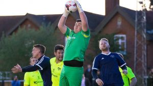 Liam Vaughan in goal for Binfield FC. Photo: Richard Claypole.