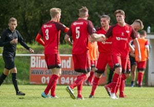 Binfield celebrate in the FA Cup against Horndean. Photo: Colin Byers.