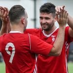 Jon Bennett celebrates scoring for Bracknell Town. Photo: Neil Graham.